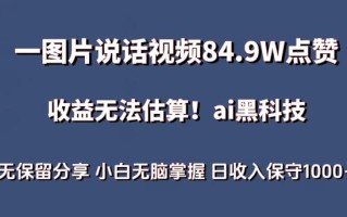 一图片说话视频84.9W点赞，收益无法估算，ai赛道蓝海项目，小白无脑掌握日收入保守1000+【揭秘】