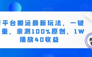 新平台搬运最新玩法，一键去重，亲测100%原创，1W播放40收益