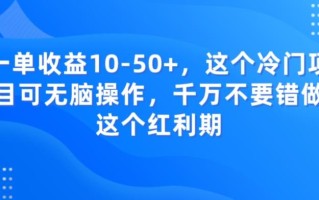 一单收益10-50+，这个冷门项目可无脑操作，千万不要错做这个红利期