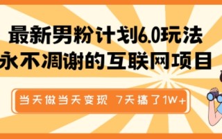 最新男粉计划6.0玩法，永不凋谢的互联网项目，当天做当天变现，视频包原创，7天搞了1个W