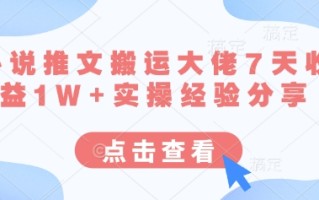 小说推文搬运大佬7天收益1W+实操经验分享