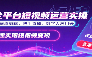 全平台短视频运营实操，各赛道剪辑、快手直播、数字人应用等，快速实现短视频变现