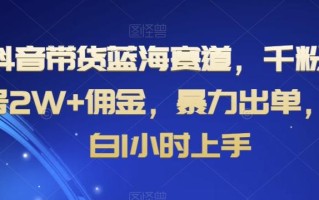 抖音带货蓝海赛道，千粉账号2W+佣金，暴力出单，小白1小时上手【揭秘】