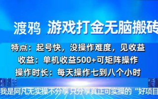 韩国知名游戏打金无脑搬砖单机收益500+