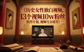 历史女性独白视频，13个视频10w粉丝，伙伴计划，视频号分成等