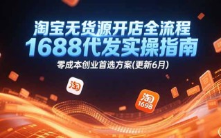 淘宝无货源开店全流程，1688代发实操指南，零成本创业首选方案(更新6月