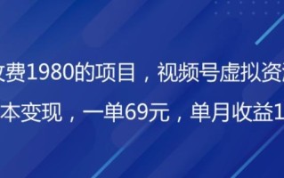 外面收费1980的项目，视频号虚拟资源掘金，0成本变现，一单69元，单月收益1.1w