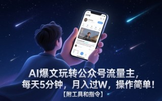 AI爆文玩转公众号流量主，每天5分钟，月入过W，操作简单！【附工具和指令】