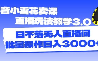 抖音小雪花卖课直播玩法教学3.0，日不落无人直播间，批量操作日入3000+
