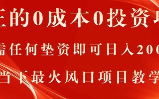 真正的0成本0投资项目，无需任何垫资即可日入2000+，当下最火风口项目教学
