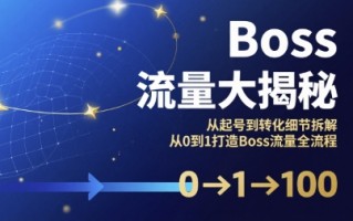 Boss流量大揭秘，从起号到转化细节拆解，从0到1打造Boss流量全流程
