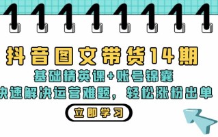 抖音 图文带货14期：基础精英课+账号锦囊，快速解决运营难题 轻松涨粉出单