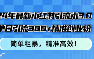 24年最新小红书引流术3.0，单日引流300+精准创业粉，简单粗暴，精准高效！