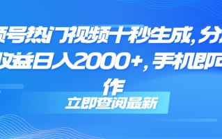 视频号热门视频十秒生成，分成睡后收益日入2000+，手机即可操作