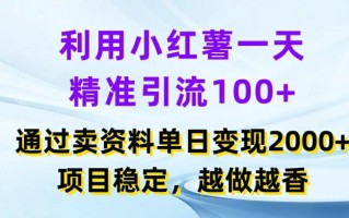 利用小红书一天精准引流100+，通过卖项目单日变现2k+，项目稳定，越做越香【揭秘】
