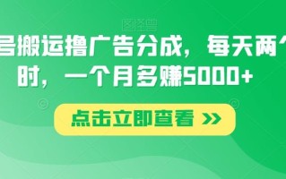 视频号搬运撸广告分成，每天两个小时，一个月多赚5000+