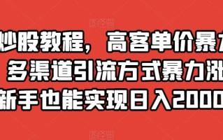 靠炒股教程，高客单价暴力变现，多渠道引流方式暴力涨粉，新手也能实现日入2000+【揭秘】