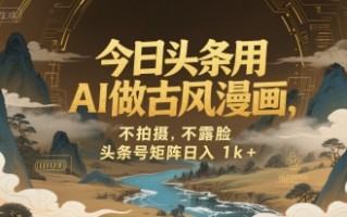 今日头条用AI做古风漫画，不拍摄，不露脸，头条号矩阵日入1k+