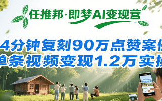 任推邦·即梦AI变现营，34分钟复刻90万点赞案例，单条视频变现1.2万实操