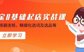 淘宝0基础起店实操课，店铺规避违规，精细化选词及选品等