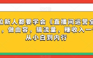 每位新人都要学会《直播间运营全攻略》，做由容，搞流量，赚收入一快速从小白到内行