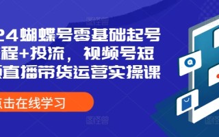 2024蝴蝶号零基础起号全流程+投流，视频号短视频直播带货运营实操课