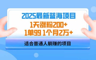 2025蓝海项目 1天涨粉200+ 1单99 1个月2万+