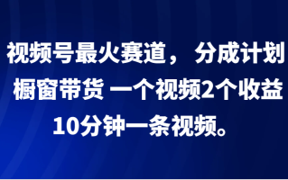 视频号最火赛道， 分成计划， 橱窗带货，一个视频2个收益，10分钟一条视频。