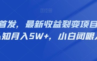 全网首发，最新收益裂变项目，靠认知月入5W+，小白闭眼入