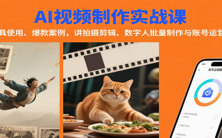 AI视频制作实战：含工具使用、爆款案例，讲拍摄剪辑、数字人批量制作与账号运营变现