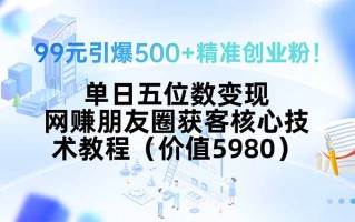 99元引爆500+精准创业粉！单日五位数变现，网赚朋友圈获客核心技术教程…