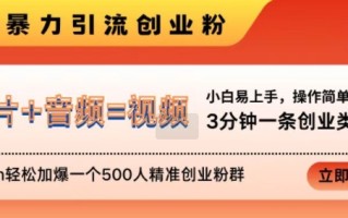 抖音最新暴力引流创业粉，3分钟一条创业类视频，24h轻松加爆一个500人精准创业粉群【揭秘】