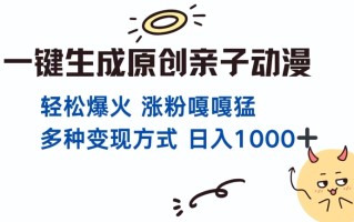 一键生成原创亲子对话动漫 单视频破千万播放 多种变现方式 日入多张