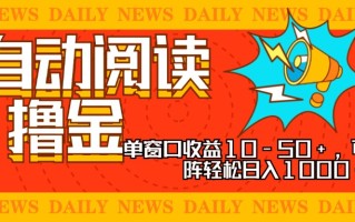 全自动阅读撸金，单窗口收益10-50+，可批量矩阵轻松日入1000+，新手小…