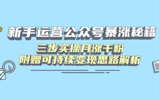 新手运营公众号暴涨秘籍，三步实操月涨千粉，附赠可持续变现思路解析