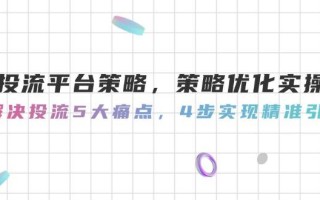 投流平台策略，策略优化实操，解决投流5大痛点，4步实现精准引流