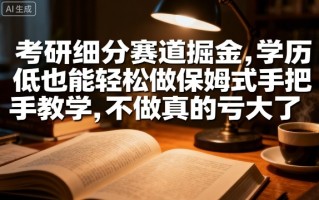 考研细分赛道掘金，日入1k+，学历低也能轻松做保姆式手把手教学，不做真的亏大了【揭秘】