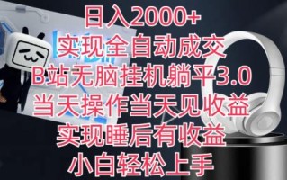 日入2000+，实现全自动成交，B站无脑挂机躺平3.0，当天操作当天见收益，实现睡后有收益【揭秘】