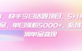 抖音、快手今日话题项目，5分钟一条作品，单日涨粉5000+，私域高利润单品变现