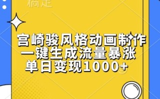 宫崎骏风格动画制作，一键生成流量暴涨，单日变现1k