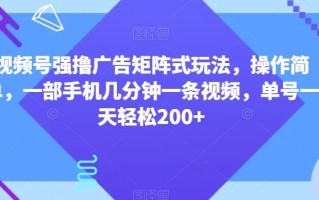 视频号强撸广告矩阵式玩法，操作简单，一部手机几分钟一条视频，单号一天轻松200+【揭秘】