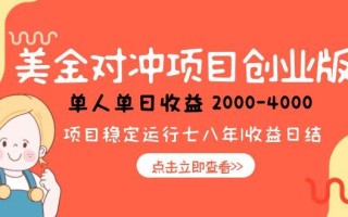 美金对冲创业项目，日收益1000-4000，小众暴力项目