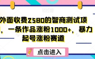 外面收费2580的智商测试项目，一条作品涨粉1000+，暴力起号涨粉赛道【揭秘】
