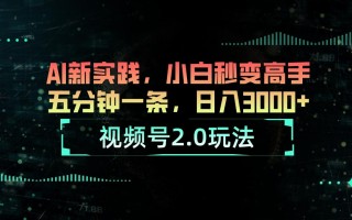 视频号2.0玩法 AI新实践，小白秒变高手五分钟一条，日入3000+