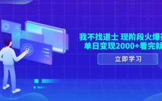 我不找道士，现阶段火爆赛道，单日变现2000+看完就会