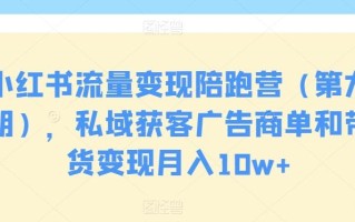 小红书流量变现陪跑营（第九期），私域获客广告商单和带货变现月入10w+