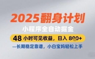2025小程序全自动掘金，48 小时可见收益，日入8张，长期稳定靠谱，小白宝妈轻松上手【揭秘】