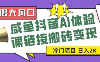 寒假大风口咸鱼抖音AI体验课链接搬砖变现，全网首发冷门项目，小白可日入2K+【揭秘】