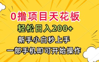 0撸项目天花板，日入200+，新手小白秒上手，一部手机即可操作