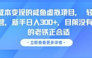 零成本变现的咸鱼虚拟项目， 轻资产运营，新手日入3张+，目前没有项目的老铁正合适